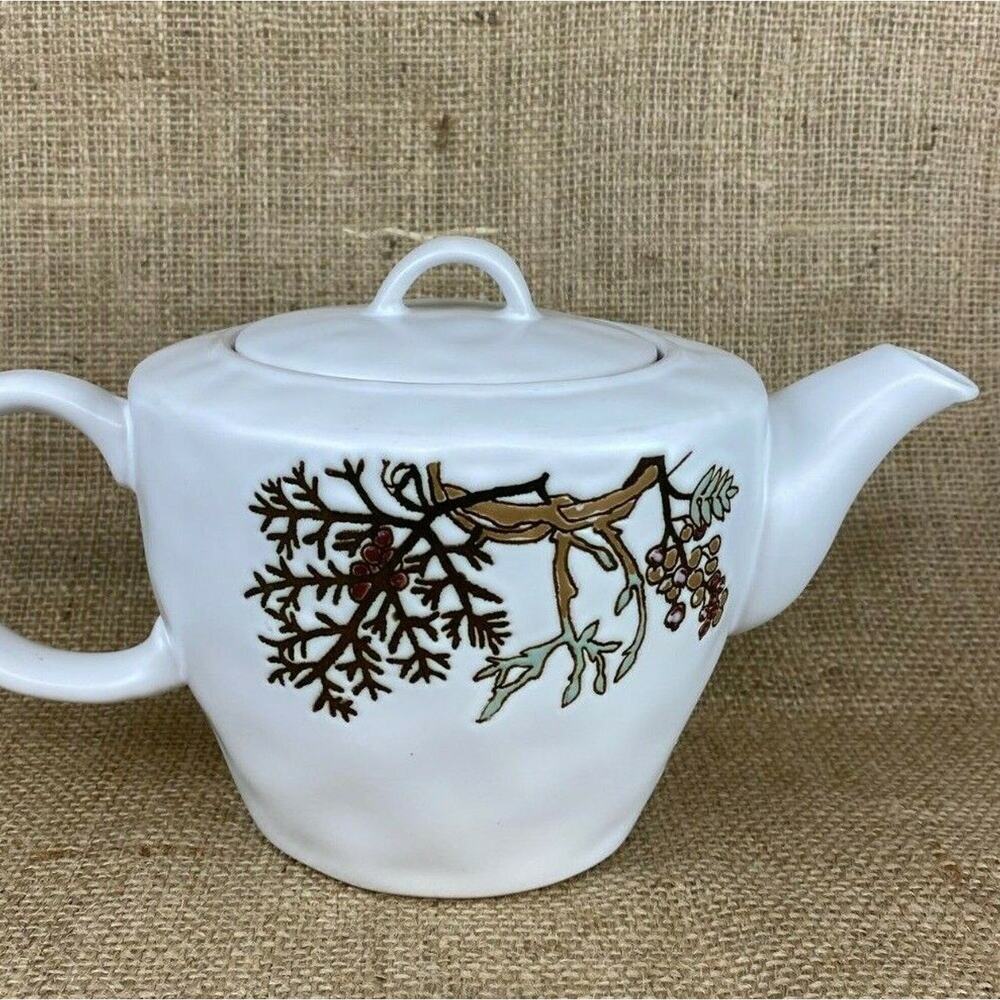 Spectrum Designz Ceramic Teapot Evergreen and Berries Embossed